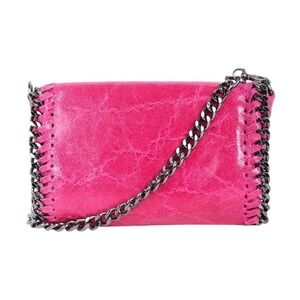 GIGI MODA The Mini Fiona Hot Pink Leather Metal Chain Border &‎ Strap Crossbody